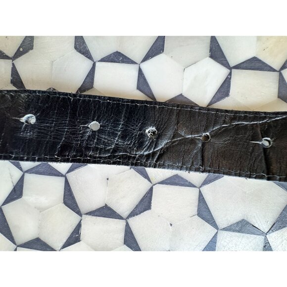 Vintage Black Faux Leather Belt W/ Gold Oval Buckle Design 35" Total Length - Picture 5 of 5